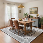 CRYPTOLITE Living Room Rug 7x10, Machine Washable Area Rug Non Slip Low Pile Vintage Rug for Living Room, Bedroom, Farmhouse, Dining Room, Kids Playroom, Grey
