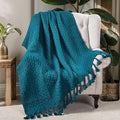 Home Soft Things Basket Weave Throw Blanket, Soft Cozy Warm Blanket with Braided Decorative Throw for Couch Sofa Outdoor Indoor, Teal, 50''x60