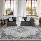 CRYPTOLITE 9x11 Area Rug for Living Room, Modern Washable Rug Non Slip Low Pile Large Area Rugs for Living Room, Bedroom, Farmhouse, Dining Room, Grey