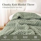 Bunnikins & Clover Sage Green Throw Blanket for Couch, Chunky Knit Blanket Throw with Chenille Yarn for Bed Living Room Home Decor, 50"x60"