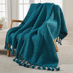 Home Soft Things Basket Weave Throw Blanket, Soft Cozy Warm Blanket with Braided Decorative Throw for Couch Sofa Outdoor Indoor, Teal, 50''x60