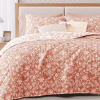 BLOOMHAVEN Quilt Set Twin Size, Clay Pink Floral Quilt Sets, Reversible Bedspread Lightweight and Breathable for All Seasons, Soft Quilted Bedspread with 1 Pillow Sham