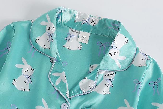 Hupohoi Unisex Girls Boys Kids Pajama Sets Button Down Satin Sleepwear Nighty 3PCS Silky Lounge Sets Nightwear