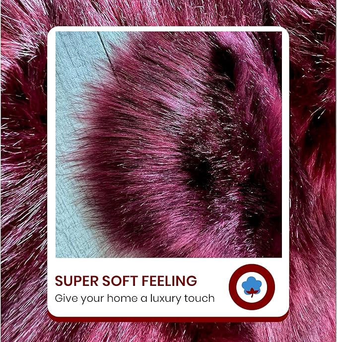 LAMBZY Bear Skin Rug Super Soft Fluffy Faux Fur for Bedroom Floor Sofa Living Room High-Density Plush Shaggy Carpet Sofa Cover Bedside Sheepskin Rug (4'x6', Burgundy)