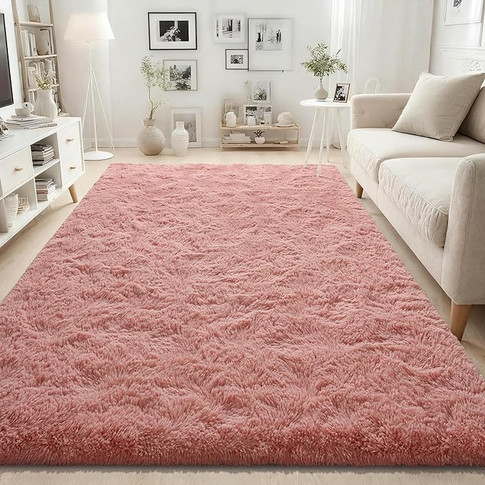 ISEAU Fluffy Rug Carpets Soft Shaggy Area Rugs Indoor Floor Mats for Kids Room Fuzzy Carpet Comfy Cute Nursery Mat Bedside for Boys Girls Bedroom Living Room Home Decor, 6ft x 9ft,Blush