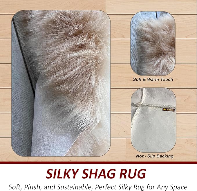 LAMBZY Bear Skin Rug Super Soft Fluffy Faux Fur for Bedroom Floor Sofa Living Room High-Density Plush Shaggy Carpet Sofa Cover Bedside Sheepskin Rug (5'x7', Beige)