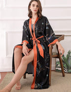 Aensso Long Soft Lightweight Silky Kimonos Robes for Women, Luxury Japanese Floral Womens Kimono Robe