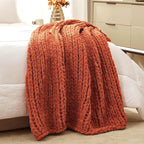Amélie Home Chunky Knit Throw Blanket for Couch, Soft Chenille Handmade Crochet Throw Rope Knot Blanket for Couch, 50"x60", Burnt Orange