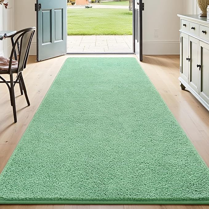 Keeko 2x6 Sage Green Area Rugs for Bedroom, Soft Modern Living Room Rug Indoor Non Slip Low Pile Washable Rug Memory Foam Carpets Throw Rugs for Kids Nursery Classroom Dorm Room Decorr