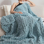 Luxury Chunky Knit Blanket Throw, Handmade Thick Chenille Yarn Throw 50x60, Cable Knit Crochet Blanket, Decorative Cozy and Soft Crochet Throw Blanket for Couch Home Decor