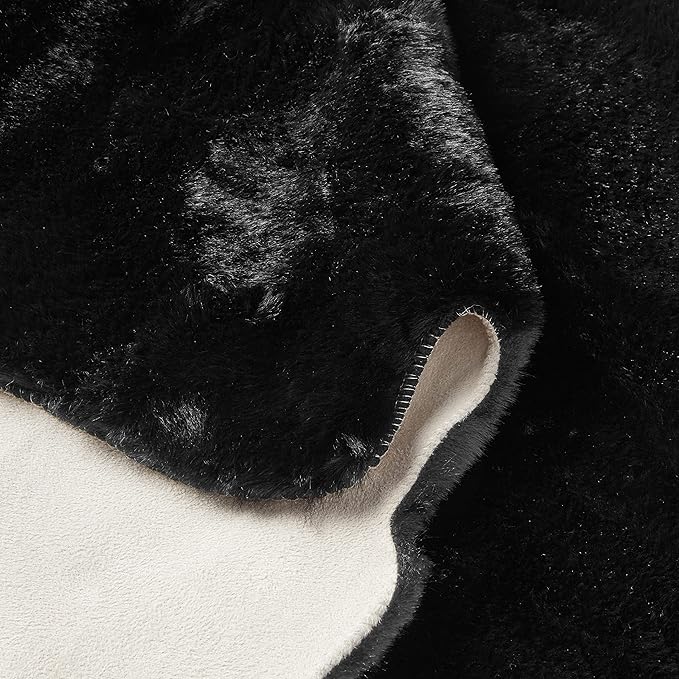 Lith Home African Decor for Home/Faux Rabbit Fur Area Rug Throw/Client Call It Impactful Gift - Soft Plush Luxurious Nursery, Living and Bedroom Floor, Chair Couch Sofa Bed Cover- 6x6 ft (Black)
