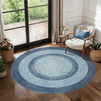 Modern Bordered Round Area Rug 4ft Washable Bedroom Circle Rugs Non Slip Stain Resistant Dining Room Round Throw Carpet Contemporary Circle Mats for Living Room Kitchen Nursery, Blue