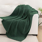 Whale Flotilla Chunky Knit Throw Blanket for Couch and Bed, Deep Green Decorative Cozy Fleece Blanket, Reversible Soft Fuzzy Woven Throws, 50x60 Inch