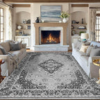 CRYPTOLITE 9x11 Area Rug for Living Room, Modern Washable Rug Non Slip Low Pile Large Area Rugs for Living Room, Bedroom, Farmhouse, Dining Room, Grey