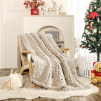 WESHIONGOO Chunky Knit Blanket Throw Knitted Throw Blankets for Couch Bed Fluffy Soft Blanket with Jumbo Chenille Yarn Thick 100% Handmade (Linen, 51"×63")