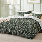 Bedsure King Comforter Set - Dark Olive Green Bed Set, 3 Pieces Cute Floral Bedding, 1 Soft Reversible Botanical Flowers Comforter and 2 Pillow Shams