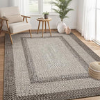 RUGSREAL 10x13 Large Living Room Rug Braided Print Boho Accent Throw Carpet Farmhouse Rustic Rug with Rubber Backing Geometric Bordered Area Rug Bohemian Carpet for Bedroom Home Decor Office, Mocha