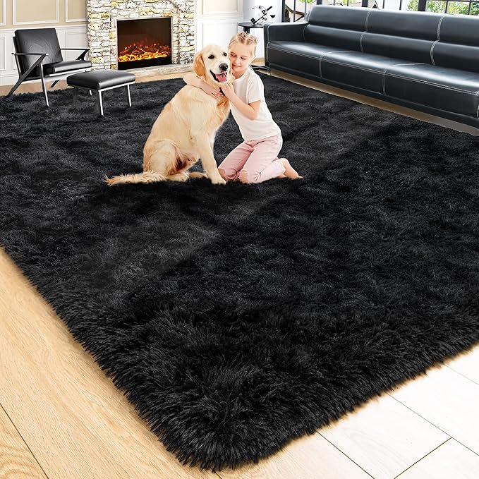 Noahas Large Fluffy Black 7x10 Area Rugs for Living Room Bedroom,Thick Shag Throw Rug,Big Soft Shaggy Bedside Non-Slip Plush Dorm Nursery Kids Carpet