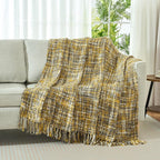 Multi-Color Gold Cable Woven Throw Blanket for Couch,50"X60" Boho Style Textured Blankets for Home Decor,Super Soft Warm Cozy Chunky Blanket with Decorative Tassels for Bed and Sofa