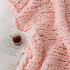 Luxury Chunky Knit Blanket Throw, Handmade Thick Chenille Yarn Throw 50x60, Blush Pink Cable Knit Crochet Blanket, Decorative Cozy and Soft Crochet Throw Blanket for Couch Home Decor