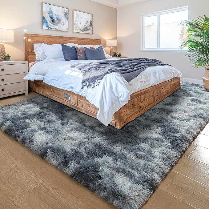 Noahas Large Fluffy 8x10 Area Rugs for Living Room Bedroom,Tie-Dyed Blue and Grey Thick Shag Throw Rug,Big Soft Shaggy Bedside Non-Slip Plush Dorm Nursery Kids Carpet