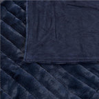 Striped Throw Blanket and Pillow Covers Set (No Inserts) for Couch and Bed, Plush Warm Lightweight Fuzzy Faux Fur Blanket for All Seasons (50" x 60", Dark Blue)