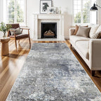 4x10ft Extra Wide Hallway Rug – Non-Slip Washable Large Carpet Runner for Kitchen, Indoor Entryway, Modern Abstract Low-Pile Thin Floor Mat for Bedroom, Living Room, Dining Room (Blue Grey,4x10)