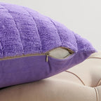Striped Throw Blanket and Pillow Covers Set (No Inserts) for Couch and Bed, Plush Warm Lightweight Fuzzy Faux Fur Blanket for All Seasons (50" x 60", Purple)
