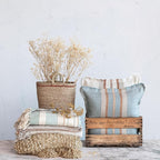 Creative Co-Op Woven Fabric Chunky Knit Throw with Tassels, Tan