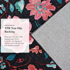 CRYPTOLITE Living Room Rug 6x9 Rug, Machine Washable Area Rug Non Slip Low Pile Floral Rug for Living Room, Bedroom, Farmhouse, Dining Room, Kids Playroom, Black