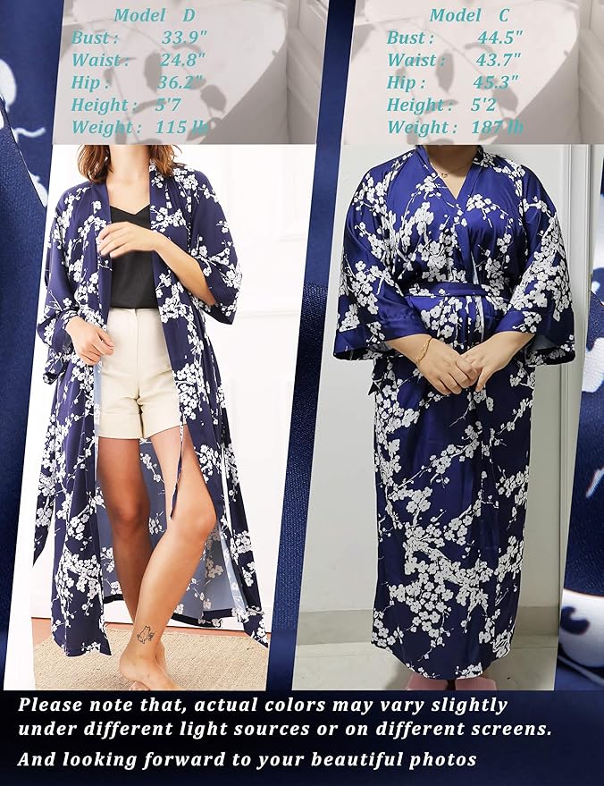 Aensso Long Soft Lightweight Silky Kimonos Robes for Women, Luxury Japanese Floral Womens Kimono Robe