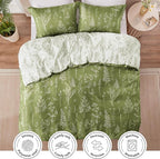 Love's cabin Olive Green King Comforter Set - King Size Comforter Set, 3 Pieces Cute Floral Bedding Sets for All Seasons,1 Soft Reversible Botanical Flowers Comforter and 2 Pillow Shams