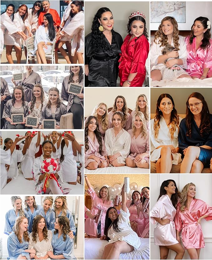 Vlazom Womens Kimono Robes Dressing Gown Satin Bathrobe Nightdress Short Style Bridal Robe