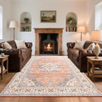 CRYPTOLITE 9x11 Area Rug for Living Room, Modern Washable Rug Non Slip Low Pile Large Area Rugs for Living Room, Bedroom, Farmhouse, Dining Room,Orange