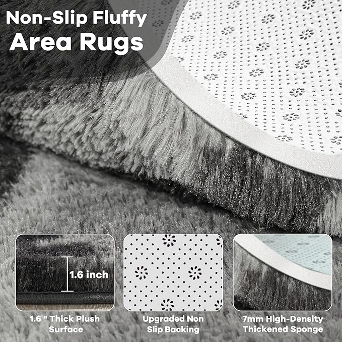 Noahas Large Fluffy 6x9 Area Rugs for Living Room Bedroom,Fuzzy Grey Thick Shag Throw Rug,Big Soft Shaggy Bedside Non-Slip Plush Dorm Nursery Kids Carpet