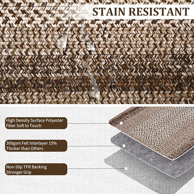 RUGSREAL Washable Rug 5x7 Boho Accent Bedroom Rugs Modern Geometric Floor Carpet Indoor Low Pile Non Slip Farmhouse Rustic Bohemian Carpet for Living Room Nursery Kitchen, Brown