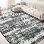 Modern Abstract Rug 8x10 Washable Area Rug for Living Room, Large Living Room Rug for Bedroom Non-Slip Low Pile Soft Faux Wool Indoor Carpet for Dining Room Playroom Kids Room Office Home Decor, Black