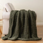 Bunnikins & Clover Olive Green Throw Blanket for Couch, Chunky Knit Blanket Throw with Chenille Yarn for Bed Living Room Home Decor, 50"x60"