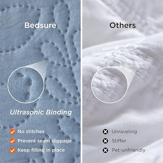 Bedsure Quilt King Size - Ultra Soft Pre-Washed Cloud-Like Bedding, All-Season Lightweight Comforter for Country Bedroom, Leaf Design Coverlet in Mineral Blue, 106 x 96 Inches | Stitch-Free Quilting, Ultra Soft, Lightweight, Machine Washable, Pet-Friendly