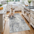3x5 Washable Entryway Rug – Non-Slip Rubber Backed Small Area Rug for Kitchen, Bedroom, Living Room, Office – Soft Low-Pile Thin Modern Abstract Neutral Throw Rug （Blue Gray,3x5）