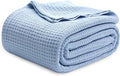 Bedsure Gentlesoft 100% Cotton Blanket King Size for Bed - Cooling Breathable and Soft for Spring Summer, Thick Cozy Waffle Weave Blanket Gifts for Women, Sky Blue, 104x90 inches