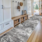 3x20 ft Extra Long Hallway Runner Rug - Non-Slip Washable Floor Runner with Rubber Backing, Modern Low Pile Thin Wide Carpet for Entryway, Kitchen, Living Room (Black Grey, 3x20)