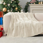Amélie Home Knit Throw Blanket, Soft Chenille Cozy Breathable Checkered Chunky Decorative Blanket for Couch, Bed & Sofa, French-Inspired Lightweight Warm Gift for Women, Ivory, 60"x80"