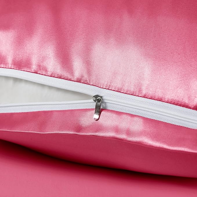 Peach Red Satin Pillowcases with Zipper （20x36）,King Size Pillowcases Set of 2,Peachblow Silk Pillowcase for Hair and Skin