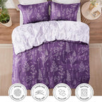 Love's cabin Dark Purple Full Comforter Set - Full Size Comforter Set, 3 Pieces Cute Floral Bedding Sets for All Seasons,1 Soft Reversible Botanical Flowers Comforter and 2 Pillow Shams