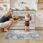 2x4 Runner Rug Washable Non-Slip – Small Throw Rug for Kitchen Floor, Bedroom, Entryway, Bathroom, Bedside – Modern Abstract Neutral Low-Pile Thin Indoor Door Mat（Blue Grey,2x4）