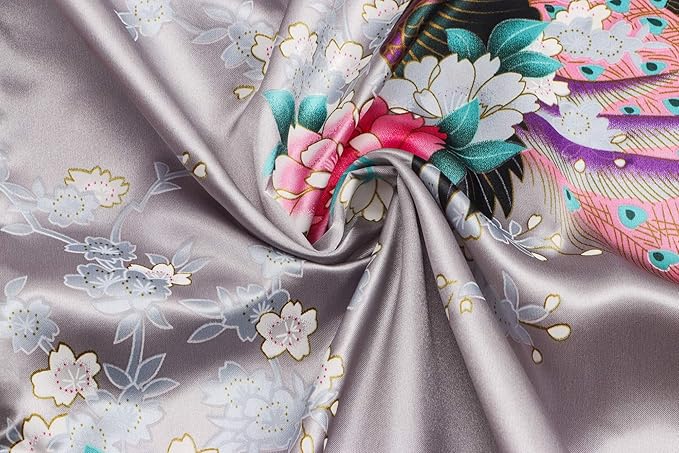 Women's Short Kimono Robes Bride and Bridesmaid Satin Floral Bathrobe Peacock Sleepwear Dressing Gown for Wedding Party