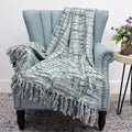 Multicolored Chenille Knitted Throw Soft Cozy Fluffy Reversible Boho Plaid Throw Blanket with Tassels for Couch Chair Bed Cover Living Room Bedroom Décor, 60" x 80", Gray Blue