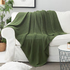 Longhui bedding Olive Green Cotton Cable Knit Throw Blanket for Couch Sofa Bed, Home Decorative Lightweight Knitted Blankets with Bonus Laundering Bag, 60“ x 80”, Machine Washable