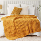 Battilo Mustard Yellow Throw Blanket for Couch, Chunky Knit Throw Blanket, 50"x60", Gold Fall Throw, Super Soft Cozy Warm Chenille Knit Blankets for Bed, Sofa, Living Room